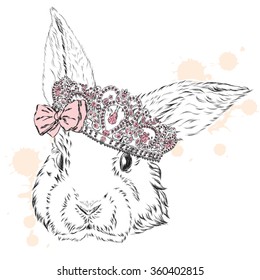 Rabbit.  Vector illustration for greeting card, poster, print, or on clothing.