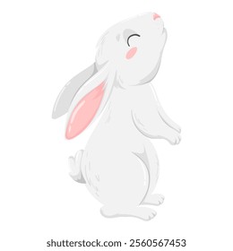 Rabbit vector illustration, isolated on white background. Cute bunny rabbit in flat vector style. Farm animal concept, agriculture. Little easter bunny standing on two legs
