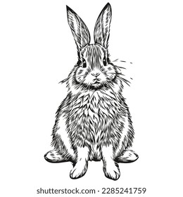 Rabbit vector illustration line art drawing black and white hare
