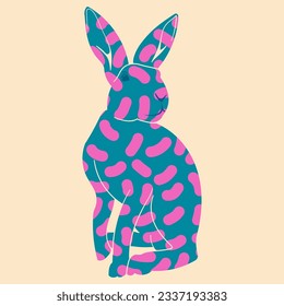 Conejo. Ilustración vectorial en un estilo minimalista con efecto de impresión Riso. Elemento gráfico para diseño, impresión, pegatina, decoración de partido, logotipo, emblema, impresiones de revistas o artículo de revistas, diseño de camisetas