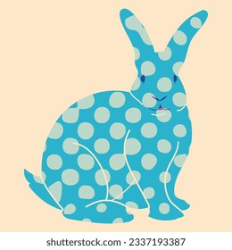 Rabbit. Vector illustration in a minimalist style with Riso print effect. Graphic element for design, print, sticker, party decoration, logo, emblem, magazine prints or journal article, t-shirt design