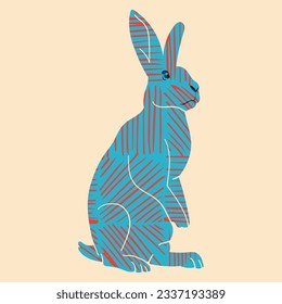 Rabbit. Vector illustration in a minimalist style with Riso print effect. Graphic element for design, print, sticker, party decoration, logo, emblem, magazine prints or journal article, t-shirt design