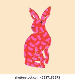 Rabbit. Vector illustration in a minimalist style with Riso print effect. Graphic element for design, print, sticker, party decoration, logo, emblem, magazine prints or journal article, t-shirt design