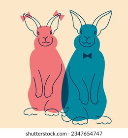 Rabbit. Vector illustration in a minimalist style  with Riso print effect. Graphic element for design, print, sticker, party decoration, logo, emblem, magazine prints or journal article, t-shirt desig