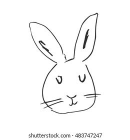 Rabbit vector illustration on white background. Hand drawn cute animal