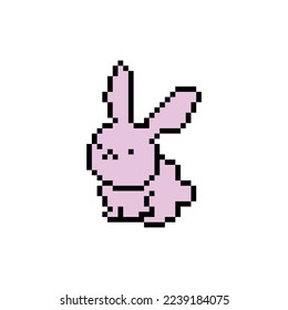 Rabbit vector illustration in pixel art, animal flat design.