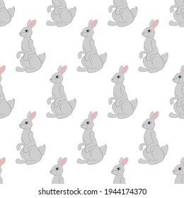 Rabbit vector illustration seamless pattern on the white background.