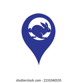 Rabbit vector logo with gps pointer design. Rabbit and GPS vector logo design template.