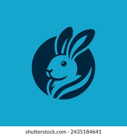 rabbit vector logo,
rabbit silhouette vector illustration on blue background.