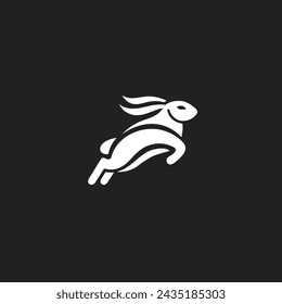 Rabbit vector logo,
rabbit silhouette vector illustration on black background.
