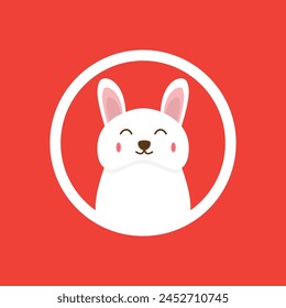Rabbit vector logo in white circle. rabbit logo template in a circle, simple and modern logo.