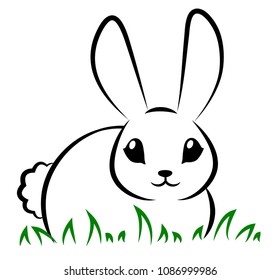 Rabbit Vector On White Background , Use for Web, line , icon or logo,  cartoon bunny. hare pose.