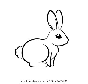 Rabbit Vector On White Background , Use for Web, line , icon or logo,  cartoon bunny. hare pose.
