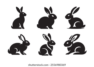 Rabbit vector silhouette art illustration bundle