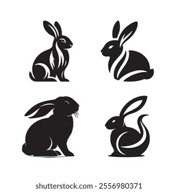 Rabbit vector silhouette art illustration bundle