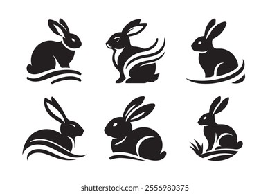 Rabbit vector silhouette art illustration bundle