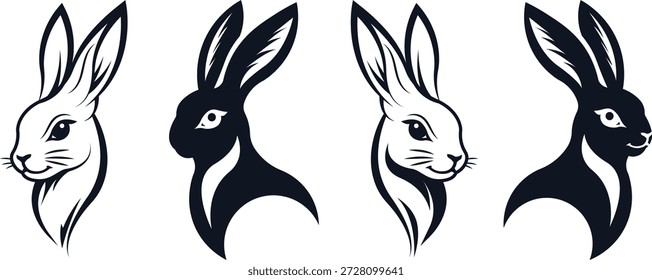 Ilustración de la silueta del Vector del conejo en diverso estilo con el patrón del logotipo