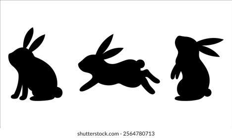 Rabbit vector silhouettes in different poses. silhouette of bunny vector illustration