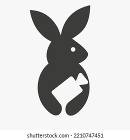 Rabbit Video Logo Negative Space Concept Vector Template. Rabbit Holding Video Camera Symbol