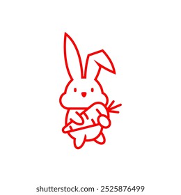 Rabbit walking with holding carrot  line art style vector illustration