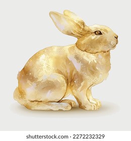 Rabbit Watercolor golden luxury on white background, easter, bunny, hare, yellow

