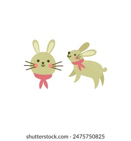 Rabbit wear red scarf on isolated background