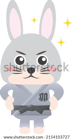 A rabbit wearing a dogi and having a dignified face. "Rabbit" is written in Japanese kanji on the chest. "