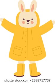 Rabbit Wearing Raincoat Vector Illustration