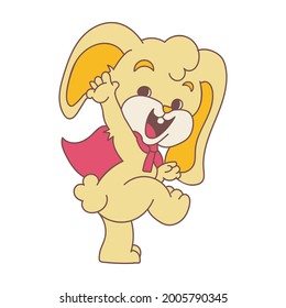 a rabbit wearing a robe behind it with one arm and leg raised