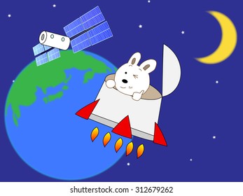The rabbit which leaves for the moon on a rocket