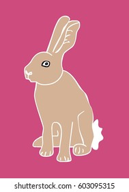 Rabbit, white contour and pink background