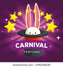 rabbit wild animal inside hat with stars to carnival celebration
