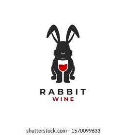 Rabbit Wine Glass Logo Vector Icon Illustration