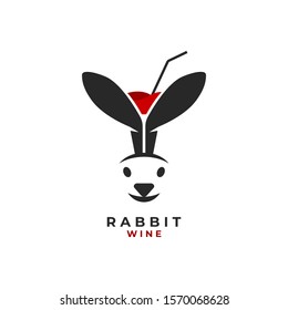 Rabbit Wine Logo Vector Icon Illustration