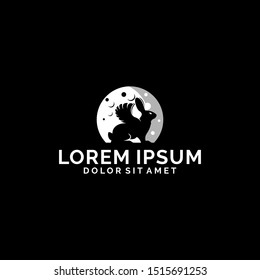 Rabbit wing logo template with moon modern symbol flat design monogram illustration