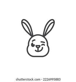 Rabbit winking face emoticon line icon. linear style sign for mobile concept and web design. Happy bunny emoji outline vector icon. Symbol, logo illustration. Vector graphics