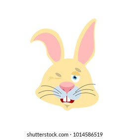 Rabbit winks. Hare happy emoji. Animal Vector illustration