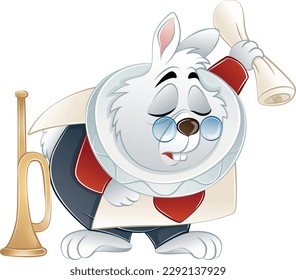 rabbit from wonderland bowing with scroll of paper in its hand. Vector illustration