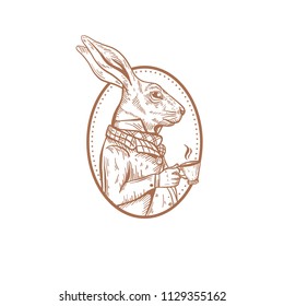 Rabbit in Wonderland with tea illustration