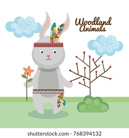 rabbit woodland animal with feather crown