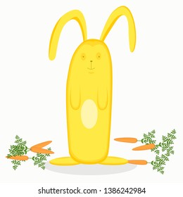 Rabbit. Yellow funny rabbit with carrots