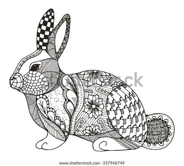 ウサギのゼンタングルのスタイル化 ベクター画像 イラスト パターン フリーハンドペンシル 手描き のベクター画像素材 ロイヤリティフリー