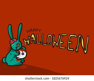 Rabbit zombie Halloween cartoon vector illustration