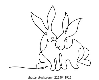 Rabbits. 2023 Chinese Lunar Year. Year of Rabbit 2023. Continuous one line drawing. Vector illustration.