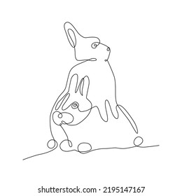 Rabbits abstract one continuous line illustration. Modern minimalist style bunny symbol of 2023 year silhouette for posters, web banners, post cards.