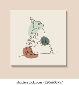 Rabbits abstract one continuous line illustration. Modern minimalist style bunny symbol of 2023 year silhouette for posters, web banners, post cards. Happy chinese New year.