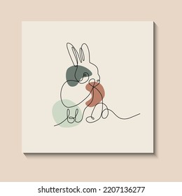 Rabbits abstract one continuous line illustration. Modern minimalist style bunny symbol of 2023 year silhouette for posters, web banners, post cards. Happy chinese New year.