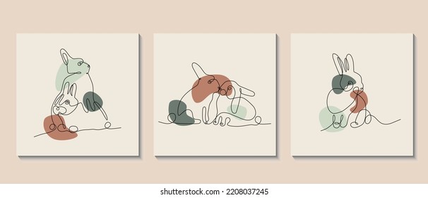 Rabbits abstract one continuous line illustration. Modern minimalist style bunny symbol of 2023 year silhouette for posters, web banners, post cards. Happy chinese New year.