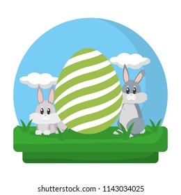 rabbits animals with egg easter decoration