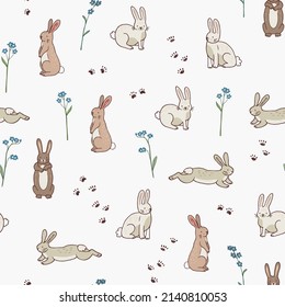 rabbits animals seamless vector pattern